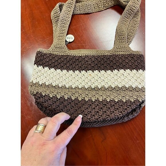 The Sak Original Brown Stripe Woven Macrame’ Medium Shoulder Bag NWOT - Picture 4 of 5